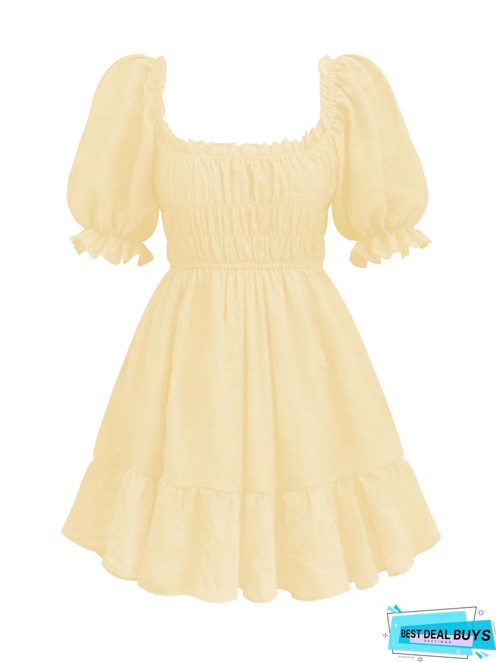 Square Collar Folding Lantern Short Sleeve Dress Summer Princess Dress Black Dresses