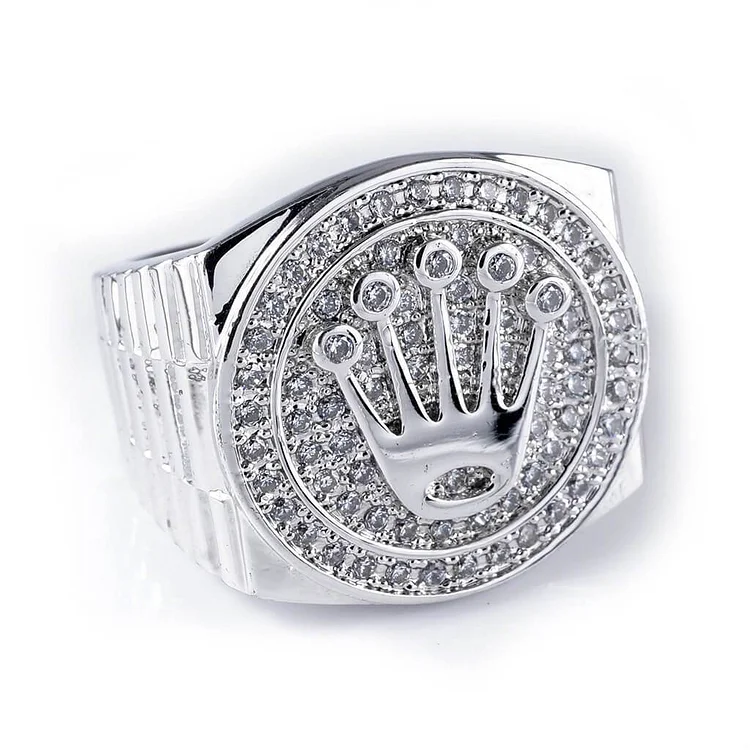 White Gold Plated Iced Presidential Ring-VESSFUL