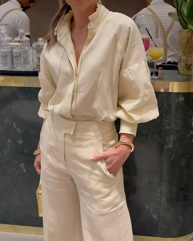 Long-sleeved solid color two-piece set