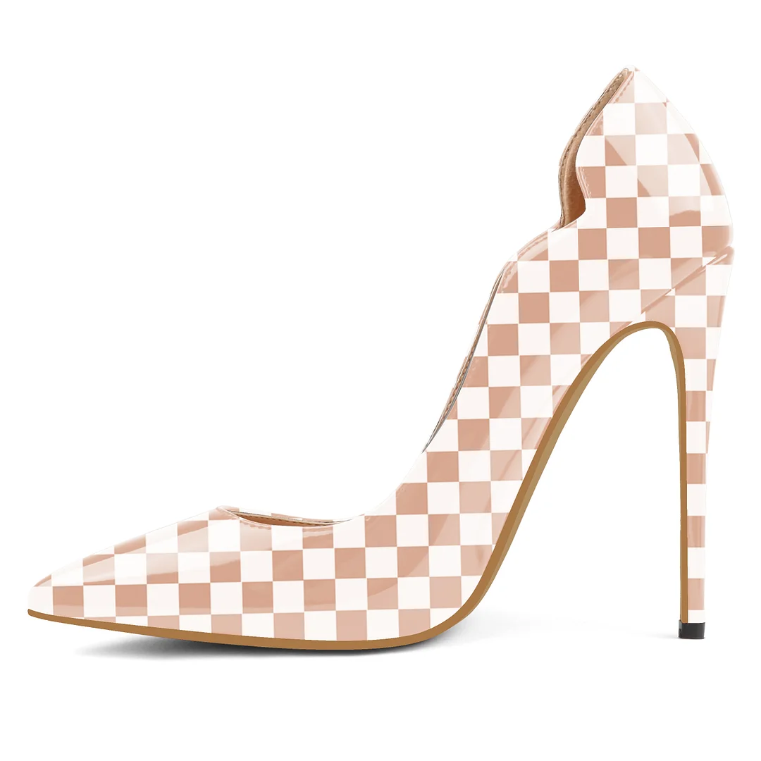 Plaid picture，4.72 inch/12cm  Pointed Toe Pumps High Heel Sexy Stilettos Slip On Office Cute Evening Dress Stilettos