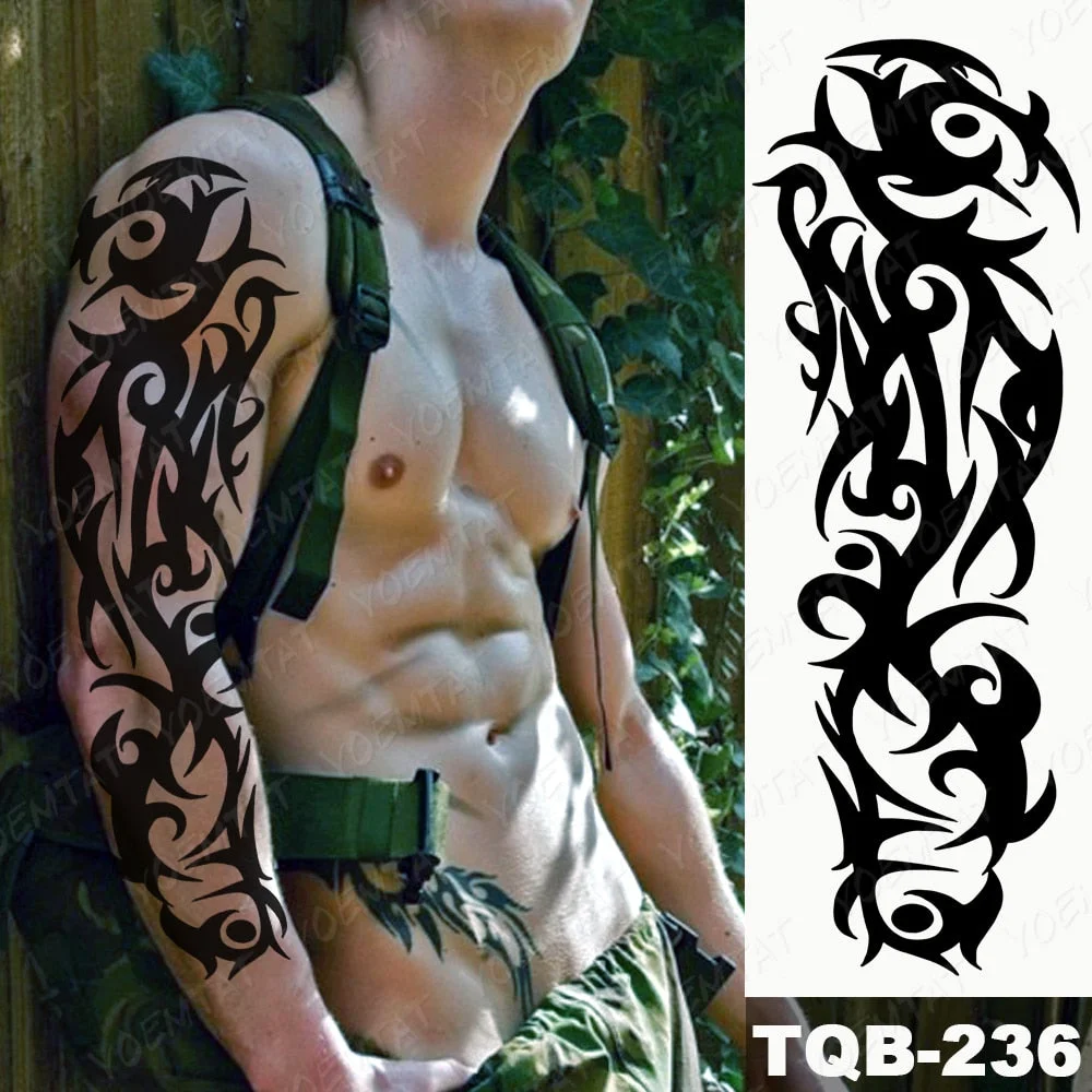 Large Arm Sleeve Tattoo Lion Cross Prayer Waterproof Temporary Tatto Sticker Tiger Beach Compass Body Art Full Fake Tatoo Men