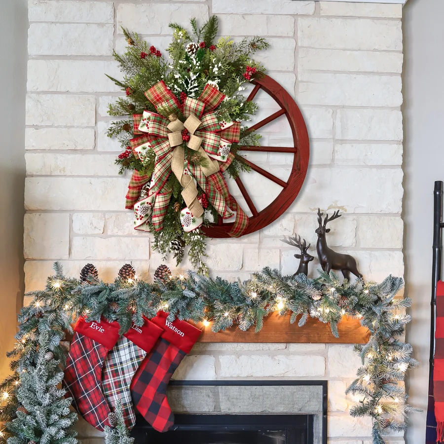 Winter wreath-Farmhouse wagon wheel
