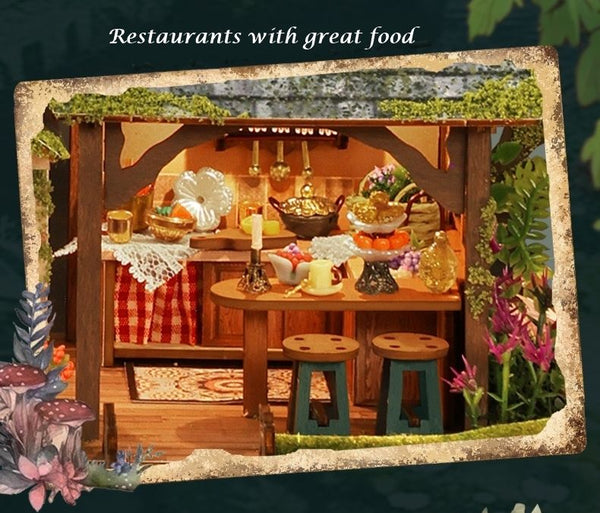 image displaying miniature scenes of abundant dinning room in the Forest Adventure DIY Miniature House Kit