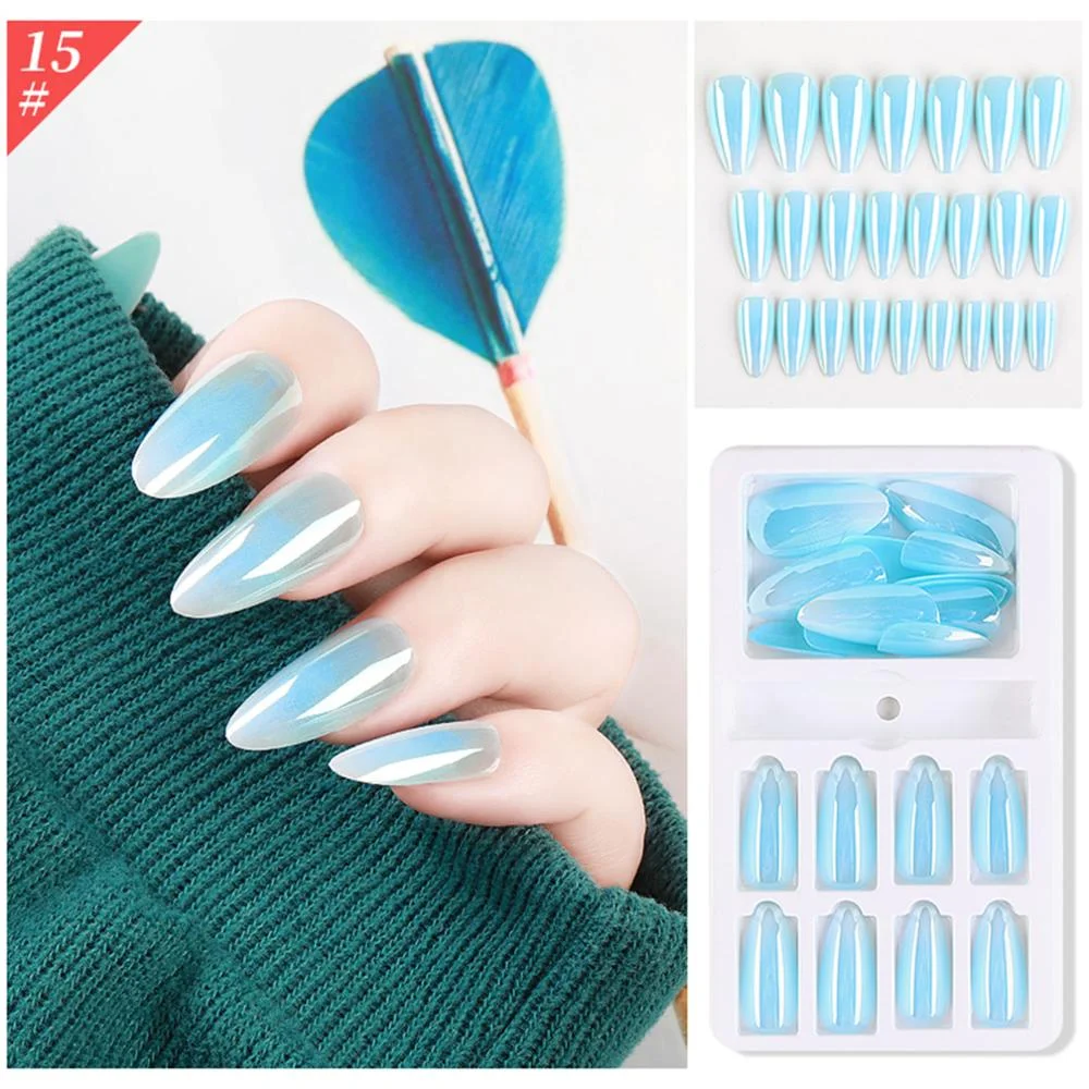 24pcs Detachable False Nails Colorful Stiletto False Nails Wearable Gradient Fake Nails Full Cover Nail Tips Nail Art Accessorie-Nail Inspo