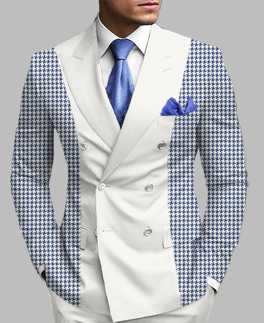 Business Peaked Lapel Double Breasted Houndstooth Patchwork Blazer