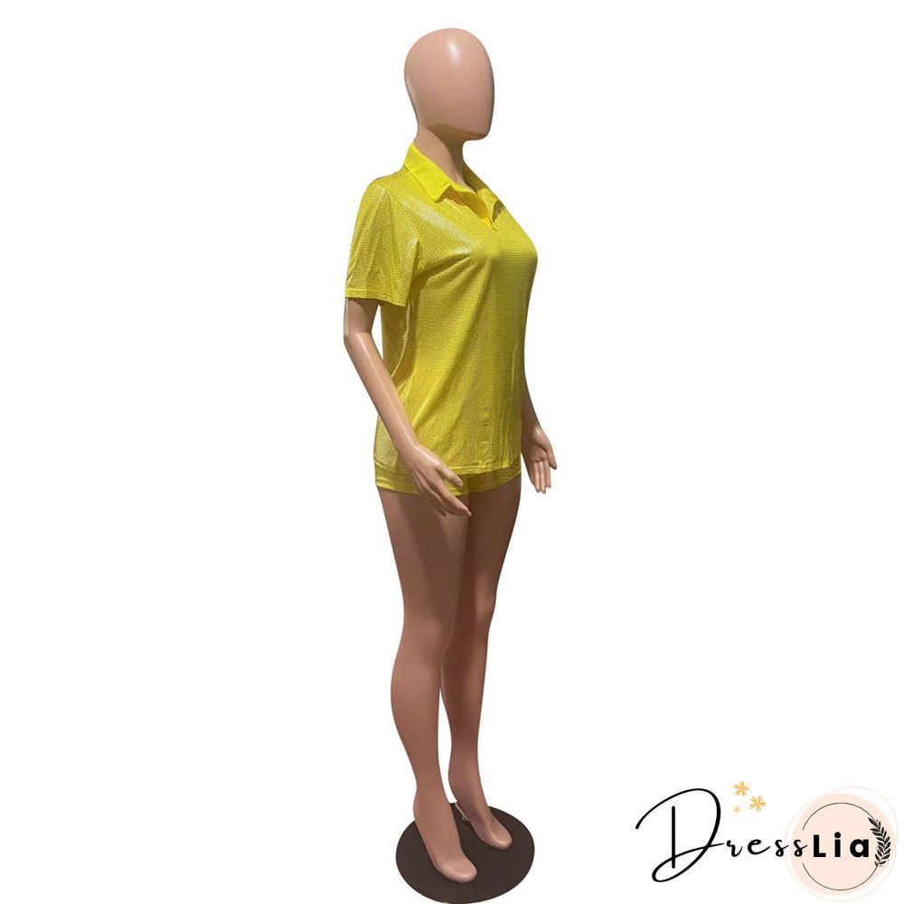 Short Sleeve Bronzing T-Shirt Casual Biker Shorts Outfit