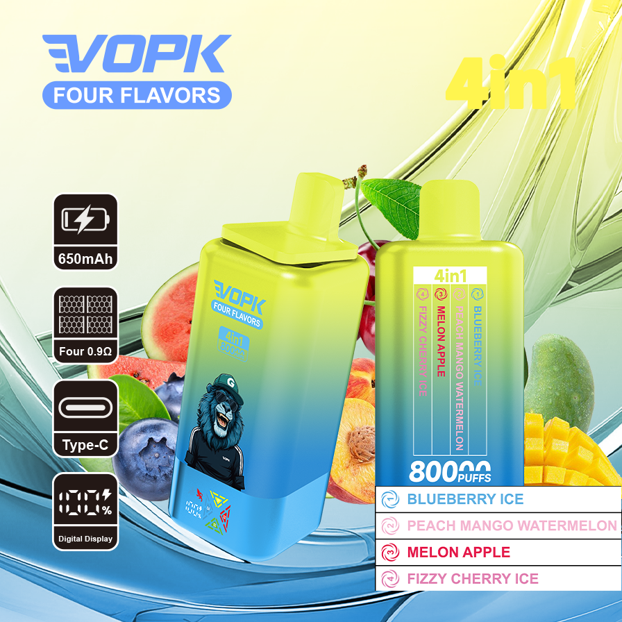 (Σετ)VOPK Four Flavors 80000 Ροφήματα 0% 2% 3% 5% Οθόνη LED χαμηλής νικοτίνης