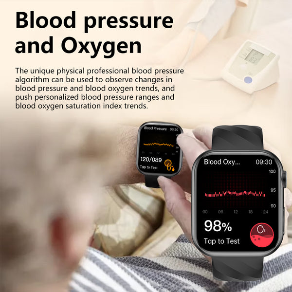 GT5 Pro Max Blood Glucose Watch With BP+HRV+ECG(EKG)+SOS+Stress+Sleep Monitoring