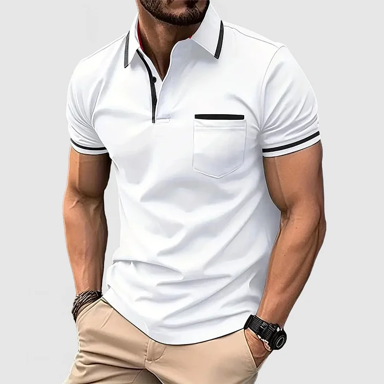 Polo décontracté en coton color block pour hommes