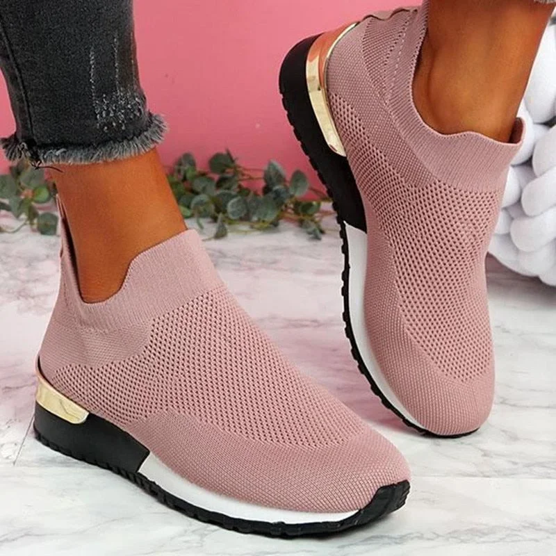 New Spring Knitting Socks Shoes Women 2021 Mesh Breathable Platform Sneakers Slip on Flat Casual Loafers Ladies Vulcanized Shoes