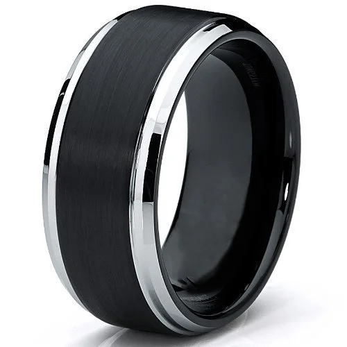 6MM 8MM Women's Or Men's Silver And Black Tungsten Carbide Wedding Rings Side Stripes High Polish