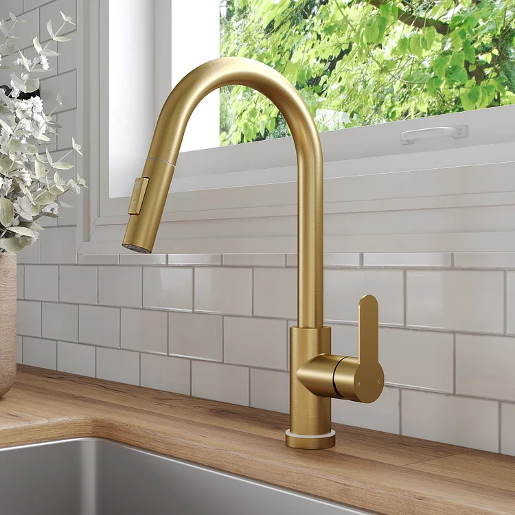 Pull-Out Sprayer Kitchen Faucet with Dual-Function, Long Reach, and LED SFS-1092-GD