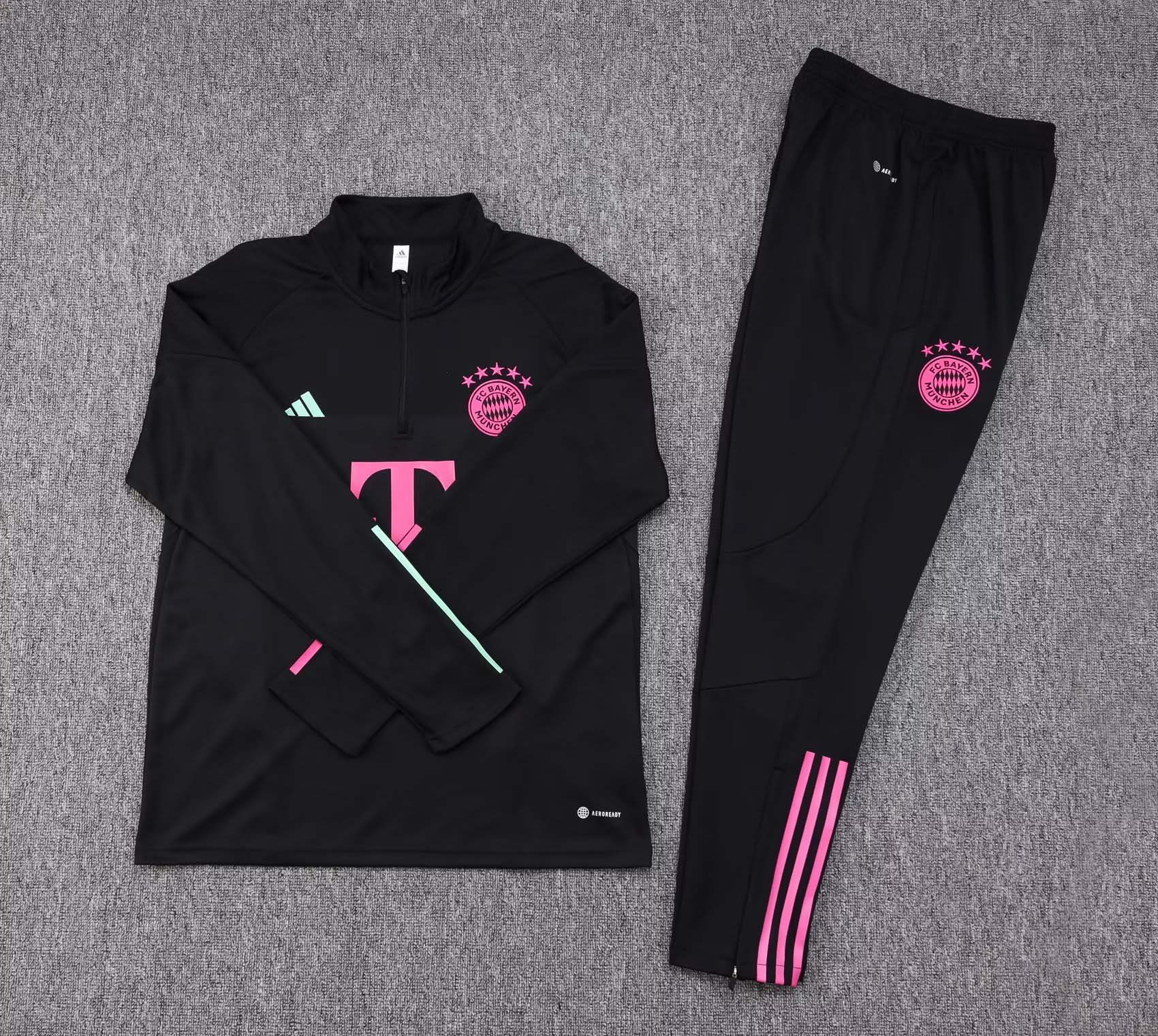 2023/2024 Bayern Munich Half-Pull Training Suit Black Football Shirt 1:1 Thai Quality Set:football jersey mysite: unitedjerseyfootball 邓江浪:football