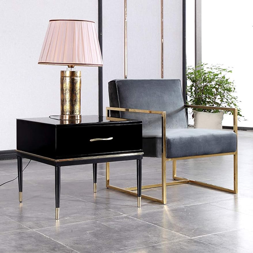 MU Mesa de Centro del hogar de Acero Inoxidable Sala de Estar Moderna Nordic Side Table Fashion Side Side Cabinet Luxury Sofa Table con cajón