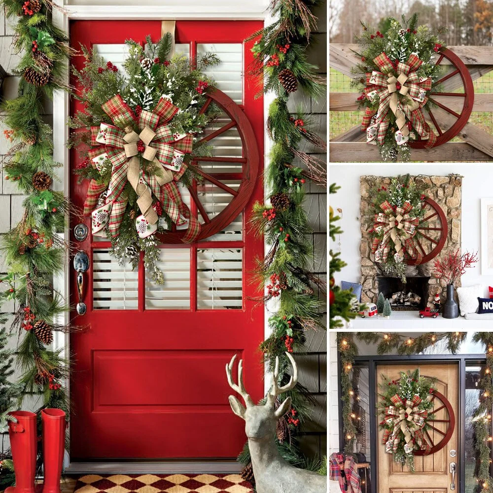 Winter wreath-Farmhouse wagon wheel
