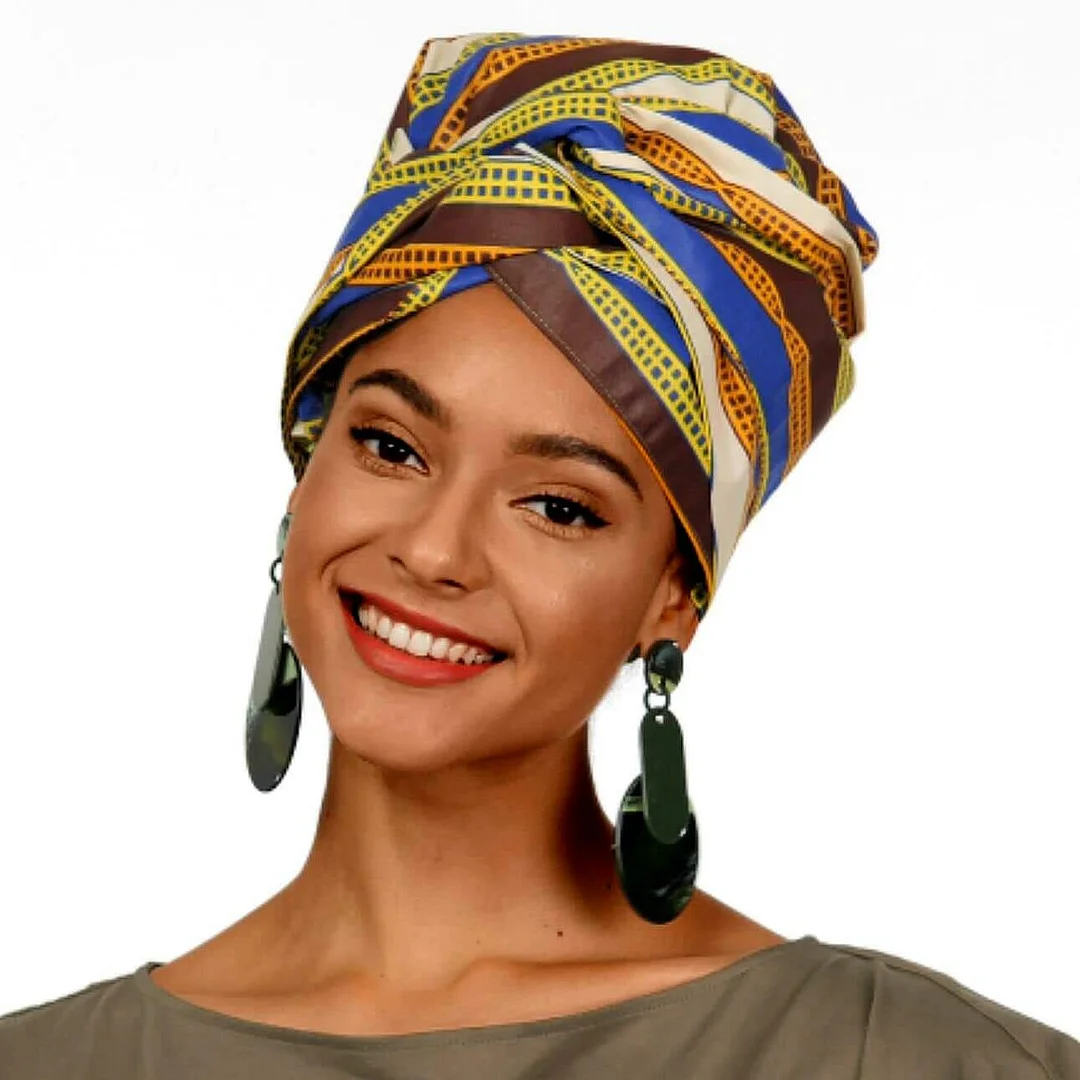 African Print Head Wrap With Satin-Lined-AW1118