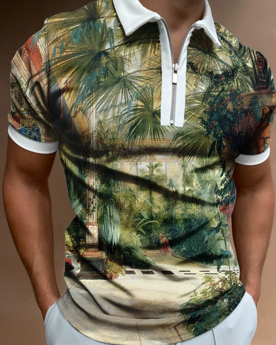 Men's Art Oil Print Short Sleeve Polo Shirt