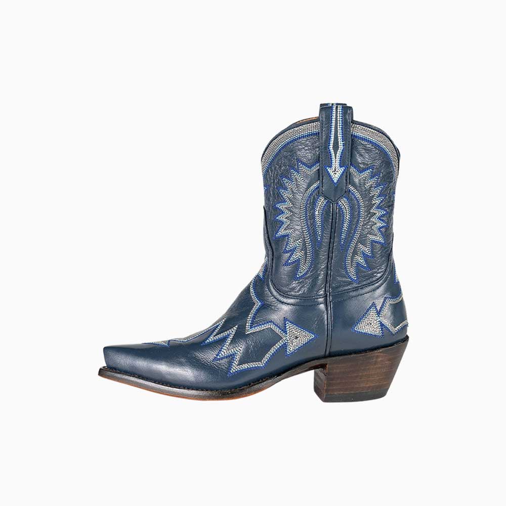 Navy Metallic Bold Embroidery & Sleek Vegan Leather Western Boots Nicepairs