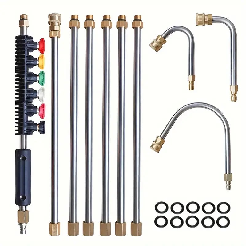 10pcs set high pressure washer extension wand 1 4 quick connect power washer lance with 6 nozzle tips 30 90 120 gutter cleaning curved rod 4000 psi uesd for roof drainage ditch exterior walls 10