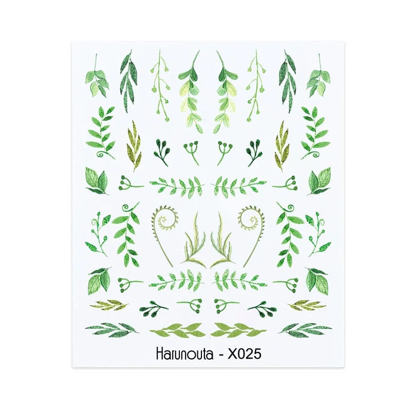 1Pc Spring Water Nail Decal And Sticker Flower Leaf Tree Green Simple Summer DIY Slider For Manicuring Nail Art Watermark
