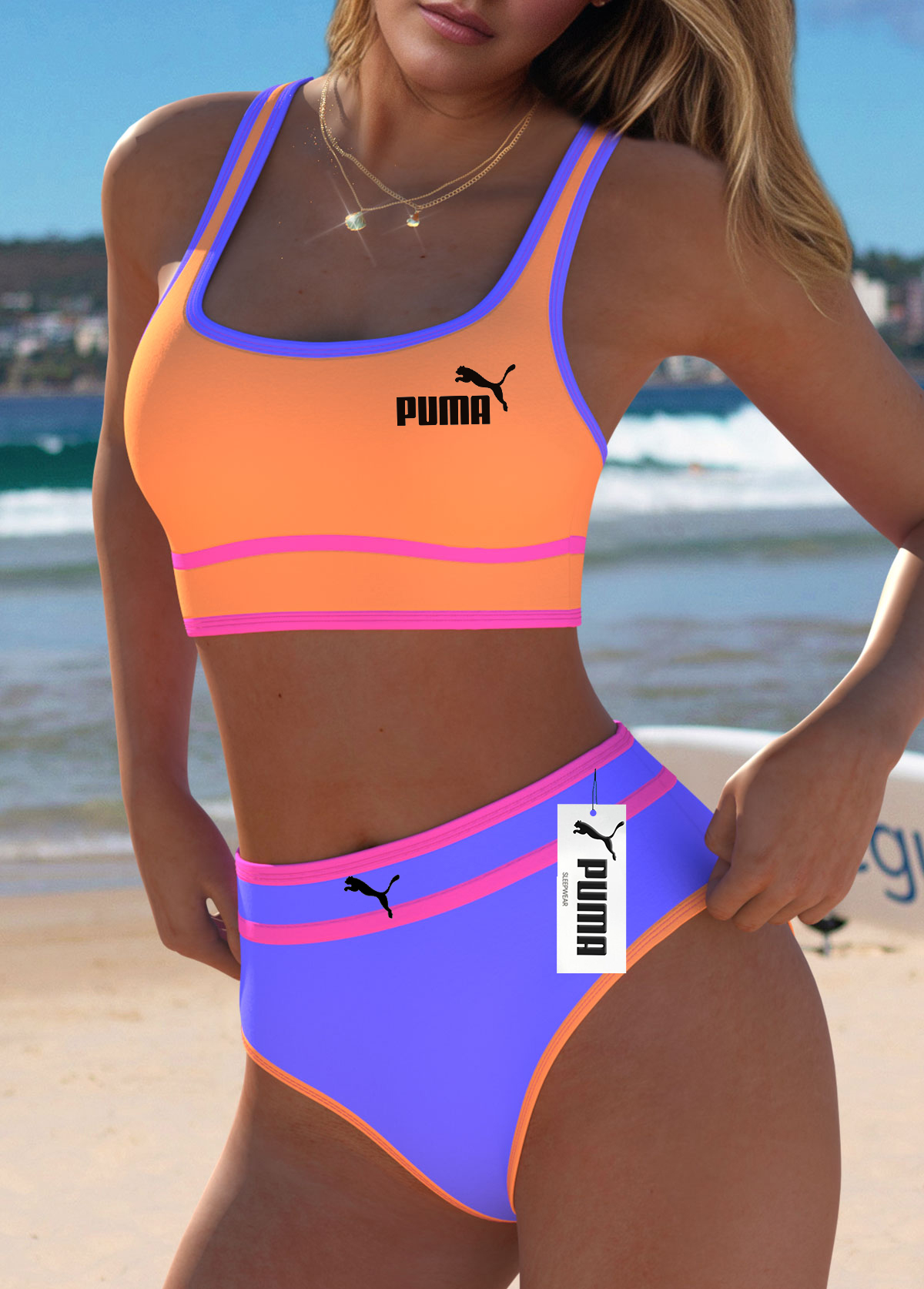 Komplet bikini z okrągłym dekoltem i średnim stanem