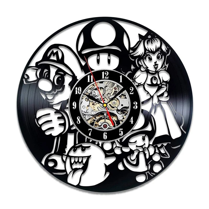 Super Mario Game Vinyl Record Wall Clock Modern Design Play Room 3D Hanging Clock Wall Watch Art Home Decor Gifts for Children