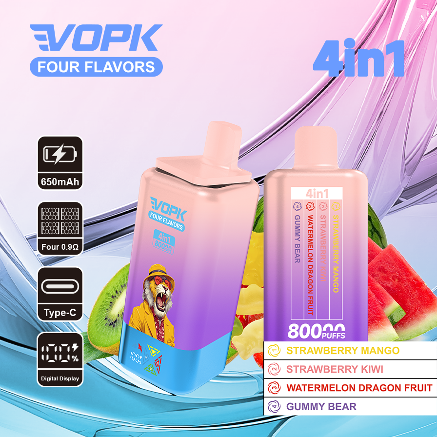 (Σετ)VOPK Four Flavors 80000 Ροφήματα 0% 2% 3% 5% Οθόνη LED χαμηλής νικοτίνης