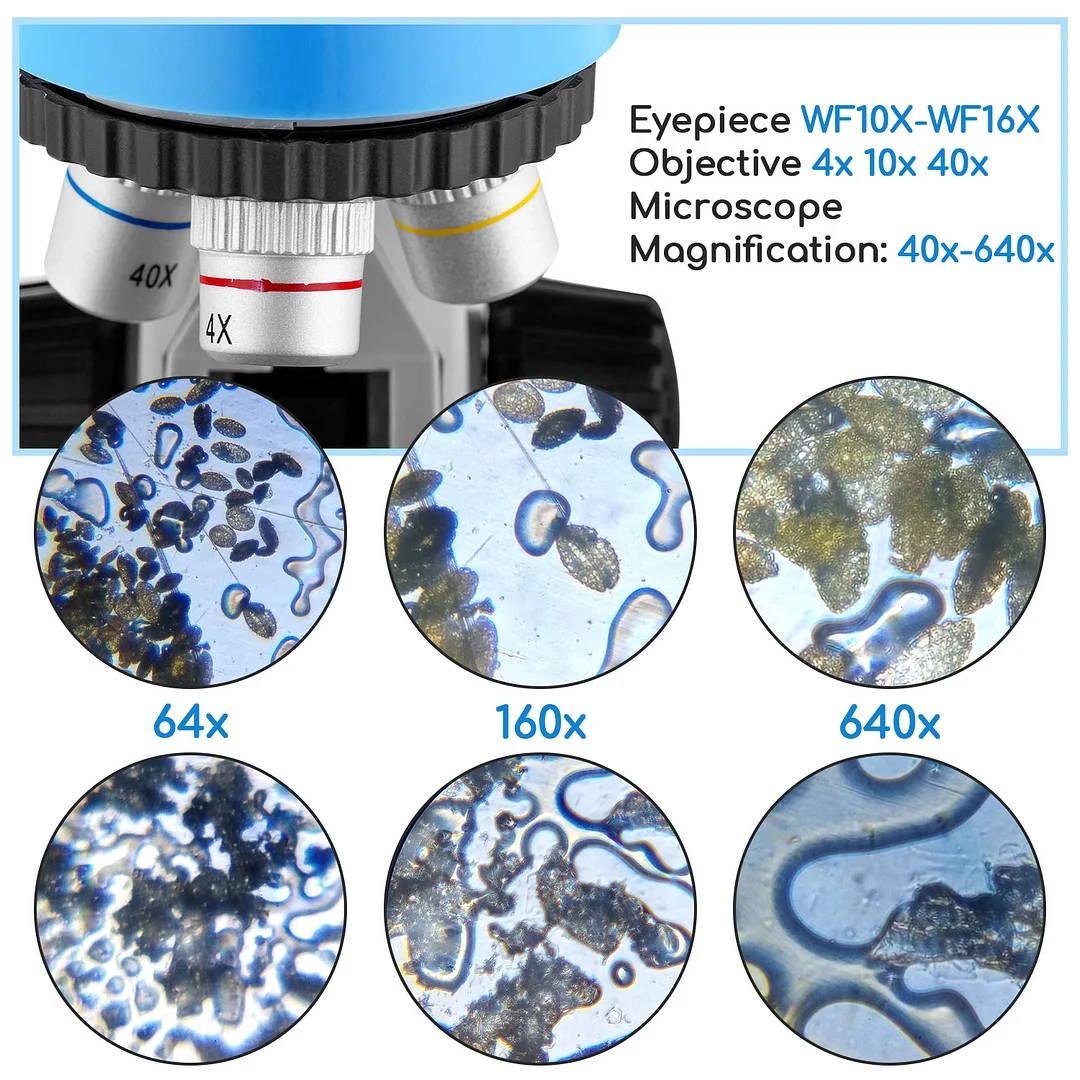 BEBANG 40X-640X Microscopes for Kids, Microscope with Slides Kit, Phone Holder, Kids Microscope for Early Education Home Learning