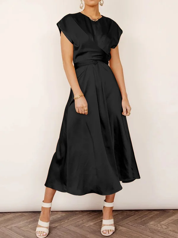 Effortlessly Chic Round-Neck Midi Dresses with Loose Short Sleeves and ...