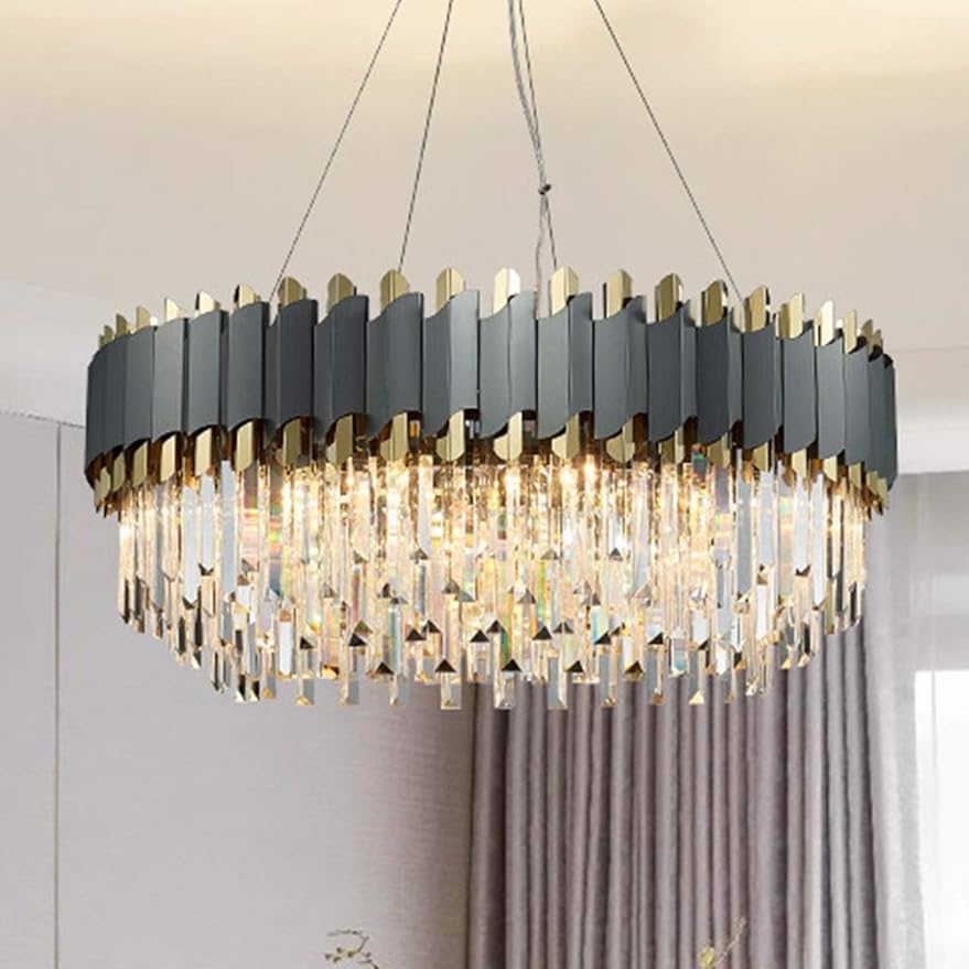 SYUFRE Chandelier-Modern Luxury Living Room Black And Gold Crystal Chandelier Bedroom Restaurant Hotel Circular Ceiling Lamp 8 Light Source 60x60x34cm Nordic