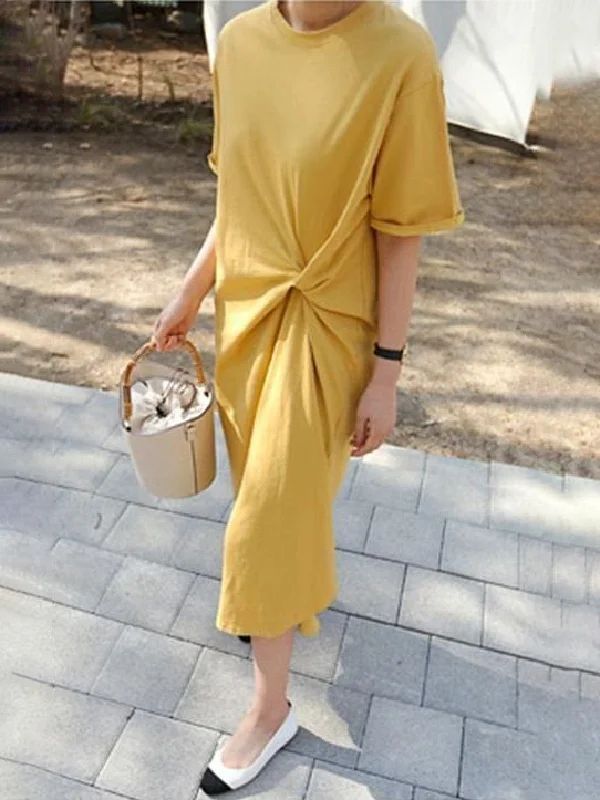 Solid Color Irregular Pleats Midi Dress - Stylish and Chic