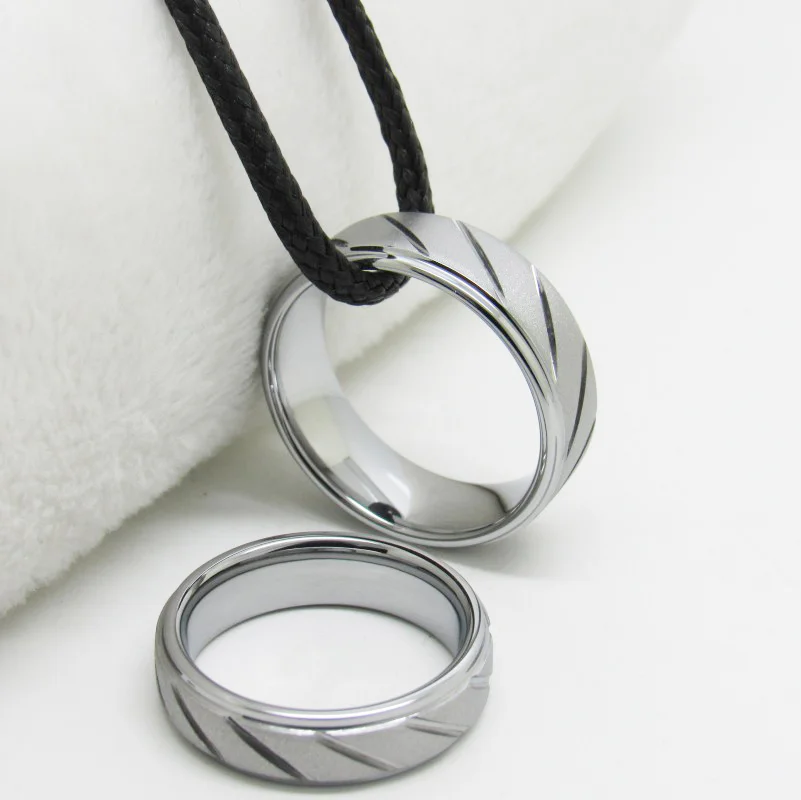 6MM 8MM Couples Tungsten Carbide Step Surface Sandblasted With 12 Chutes Sliver Wedding Rings