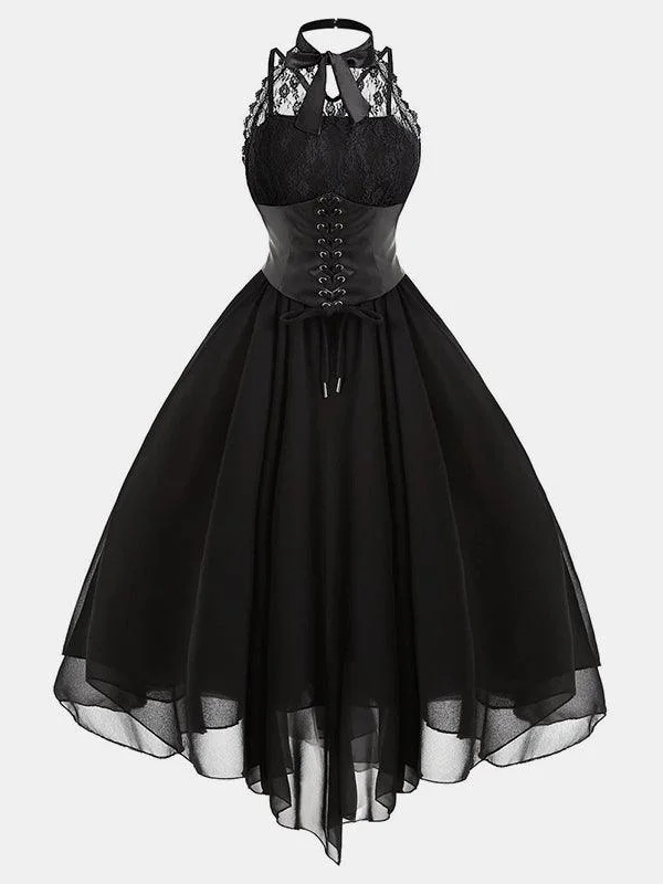 Dark Gothic Asymmetrical Backless Chiffon Retro Dress