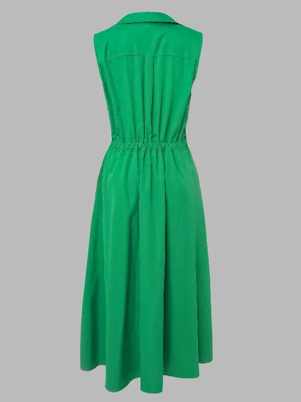 Sophisticated Minimalism: Sleeveless Lapel Midi Dresses in Solid Color