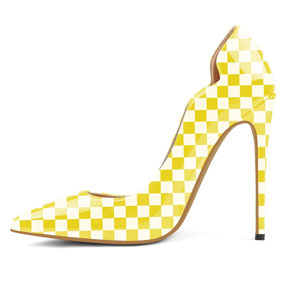 Plaid picture，4.72 inch/12cm  Pointed Toe Pumps High Heel Sexy Stilettos Slip On Office Cute Evening Dress Stilettos