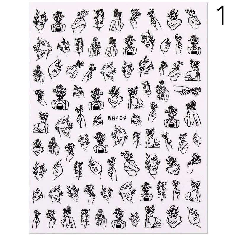 1PC 3D Nail Sticker Stick Figure Woman Face Pattern Special Transfer Picture Flowers Sliders Sticker DIY Nail Art Decoration