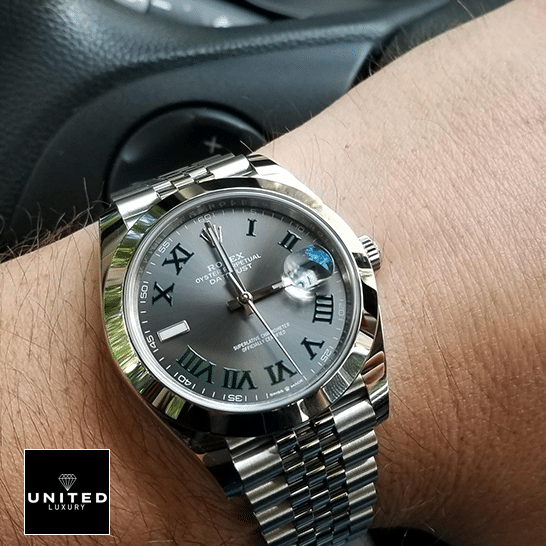 Rolex Datejust II Perpetual Grey Roman Dial 126300-0014 Jubilee Replica on his arm