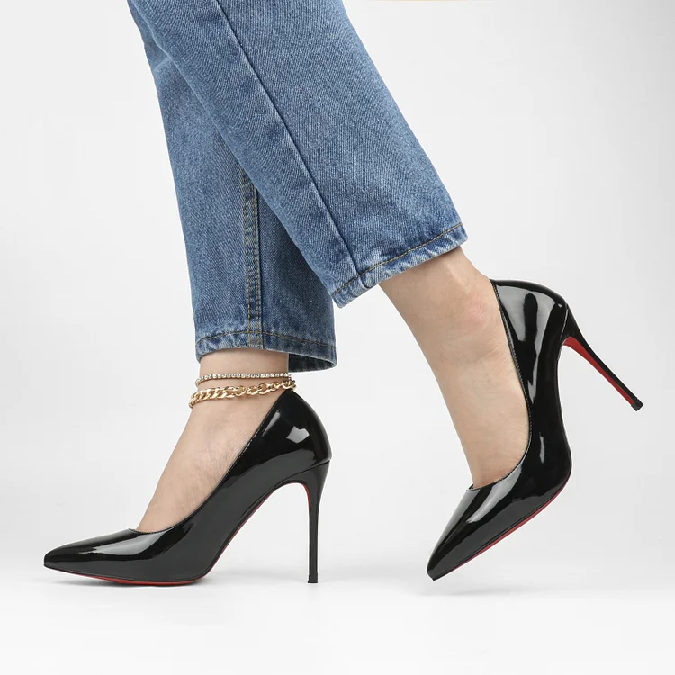 100mm High Heels Party Daily Wedding Pumps Patent Stilettos Red Bottoms Pointed Toe Shoes VOCOSI VOCOSI