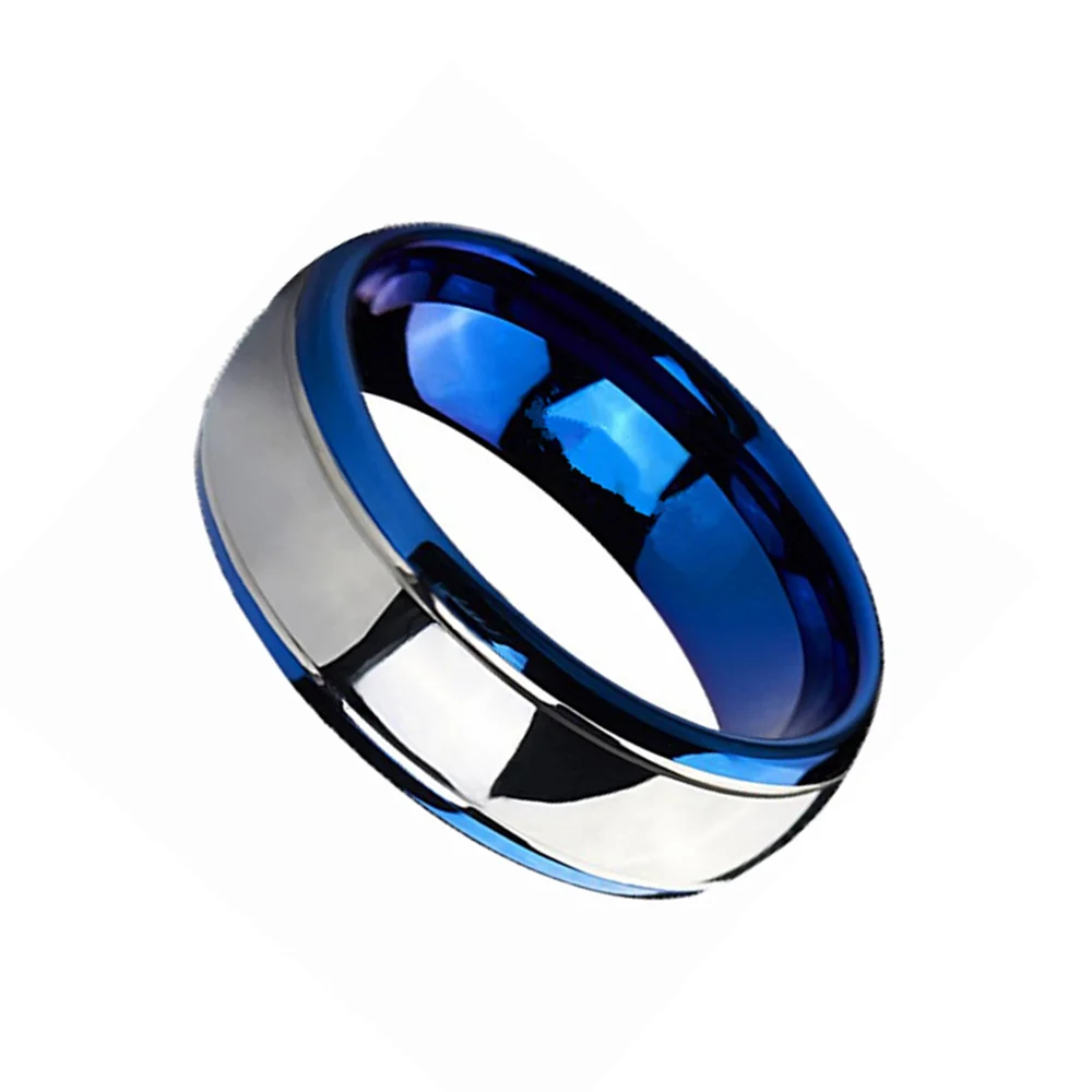 6MM 8MM 10MM Couples Blue and Silver Dome Gunmetal Tungsten Carbide Rings