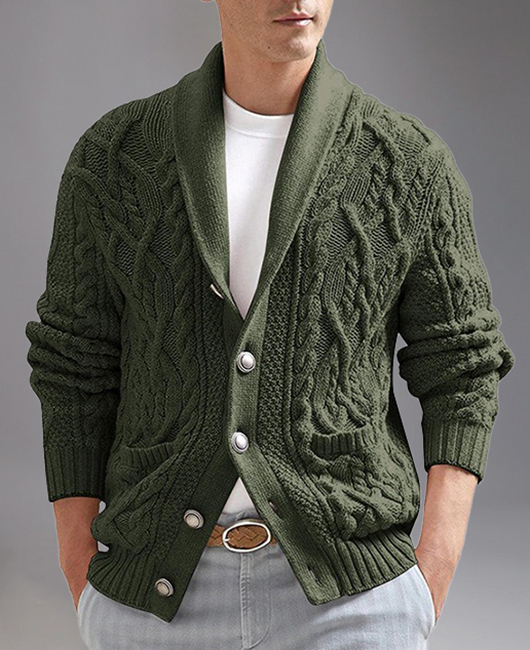 Casual Shawl Lapel Single Breasted Cable Knitted Cardigan Sweater