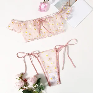 Floral Pattern Sheer Mesh Lingerie Set