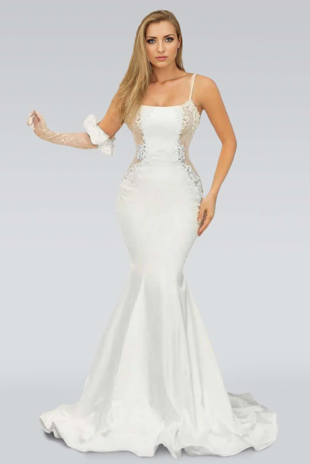  Spaghetti-Strap Lace Applique Wedding Dress Mermaid - ohprom