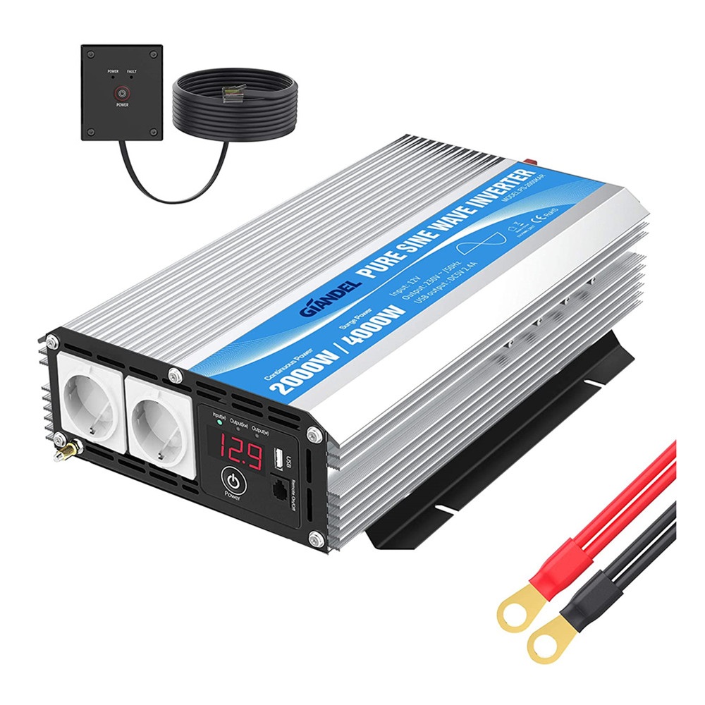 GIANDEL  2000W Inversor de Corriente de Onda Sinusoidal Pura DC 12V a AC 220V 230V 