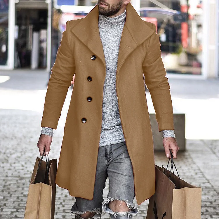 Men'S Casual Solid Color Woolen Coat