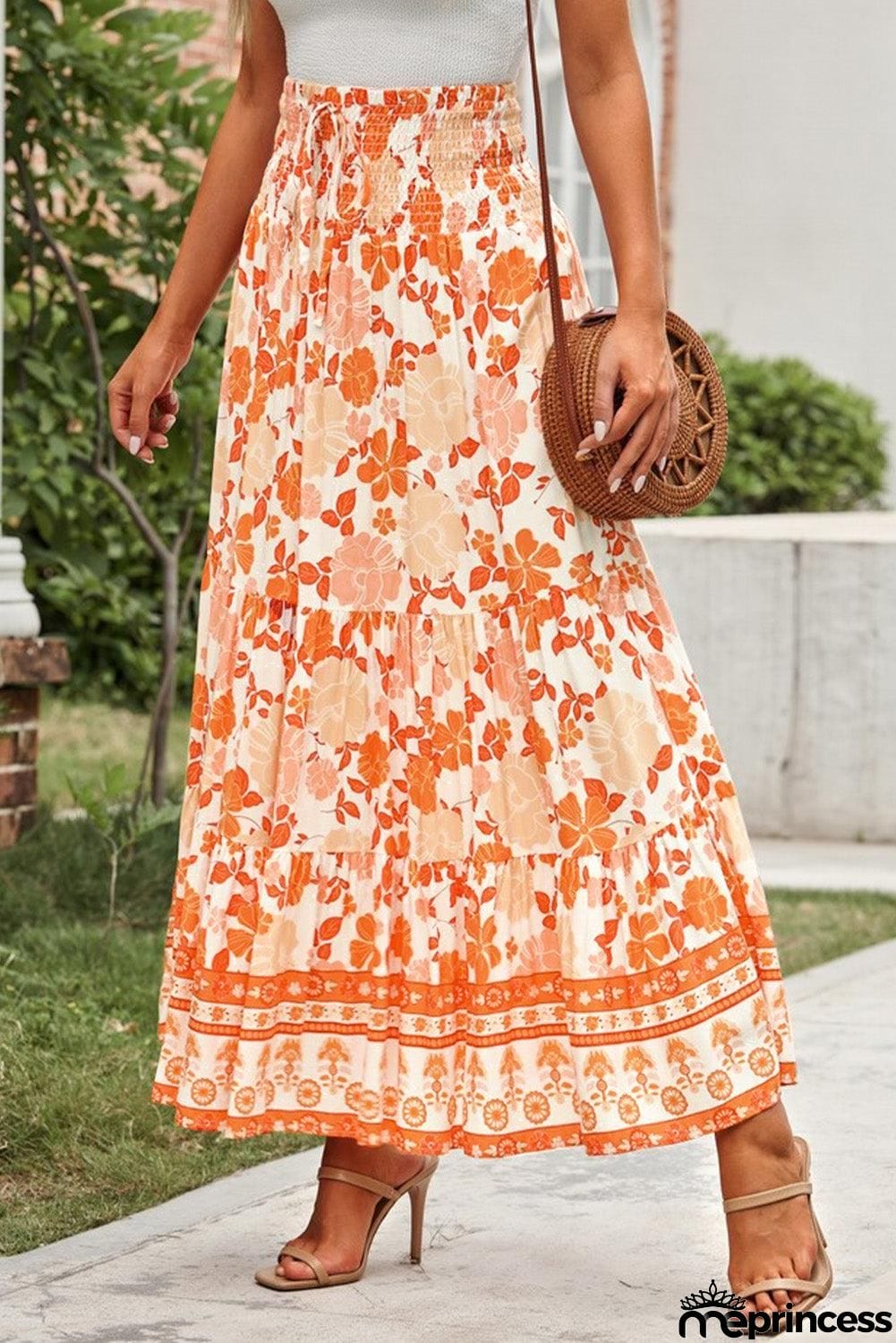 Floral Smocked Tiered Maxi Skirt