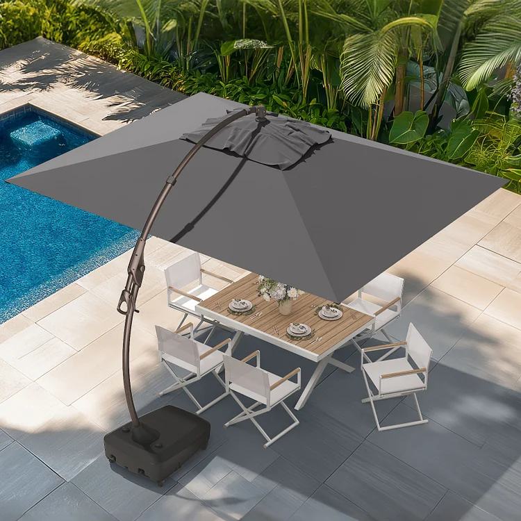 GRANDPATIO Large Rectangular Patio Umbrella with Base, with Umbrella Cover, Cantilever Umbrellas Easy Tilt