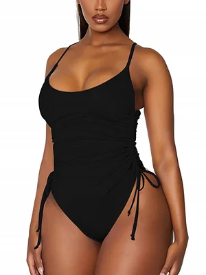 Ruched High Cut One Piece Swimsuit