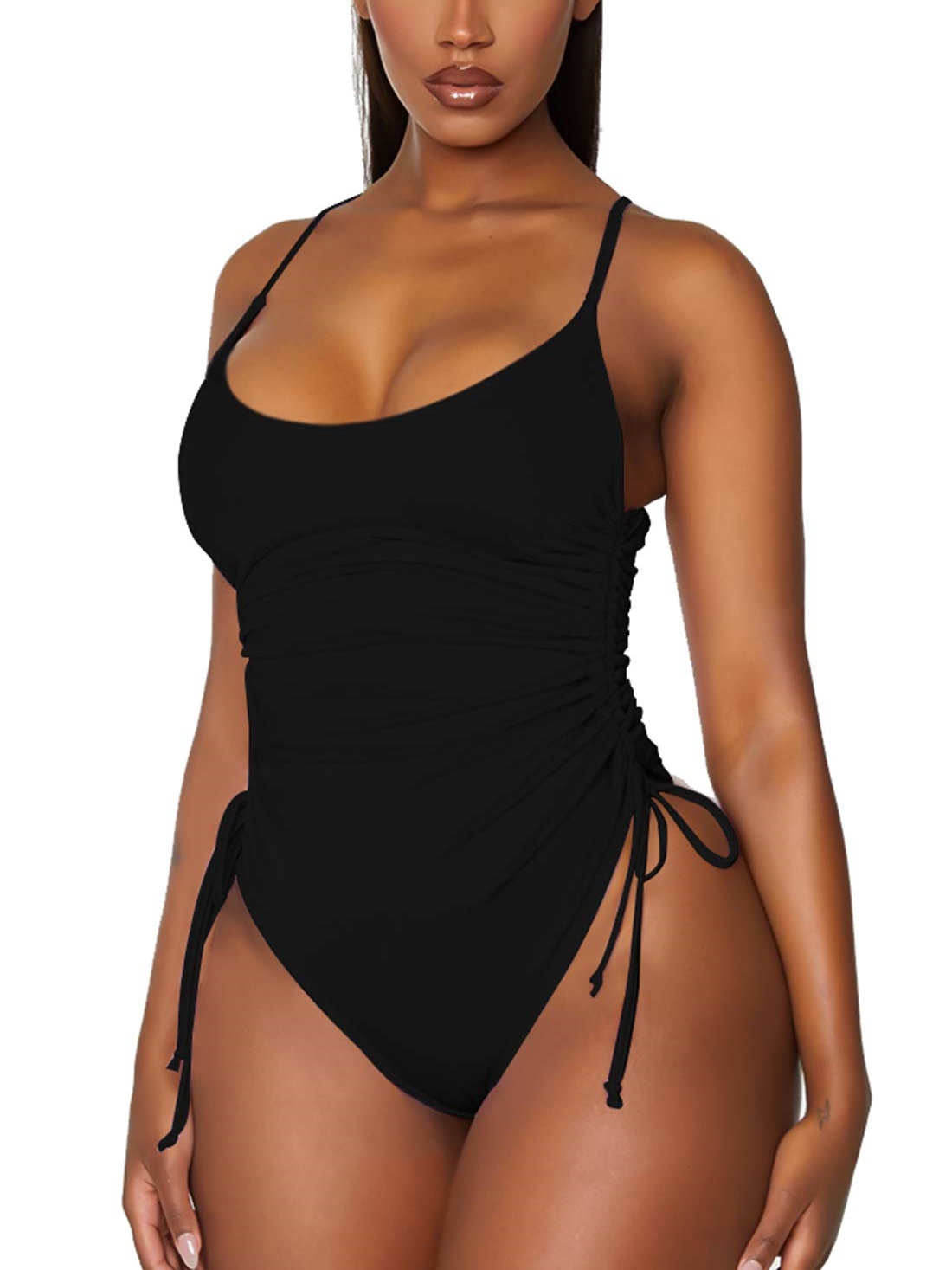 Ruched High Cut One Piece Swimsuit