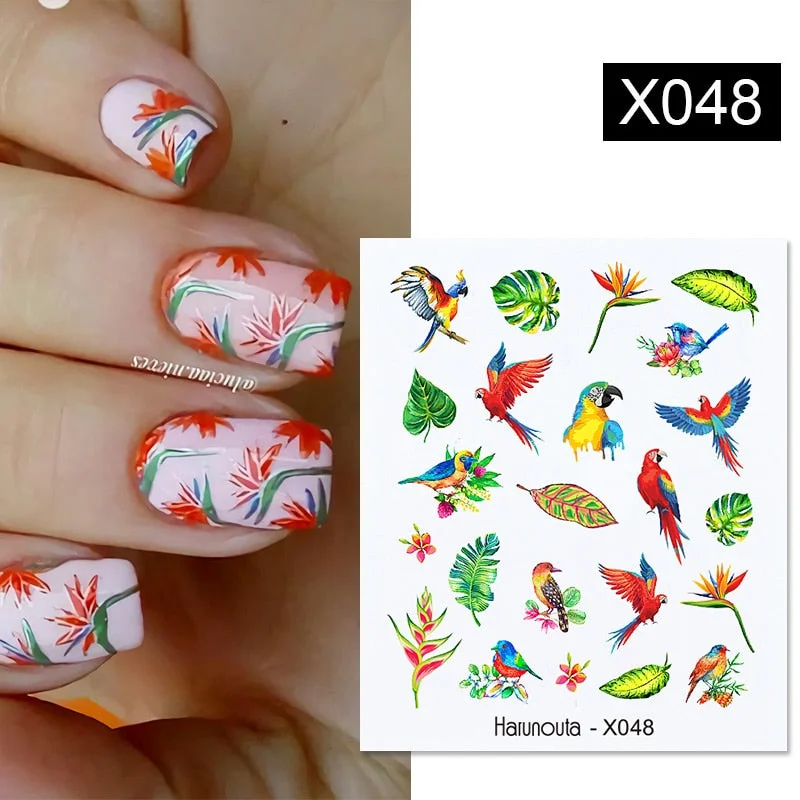 1Pc Spring Water Nail Decal And Sticker Flower Leaf Tree Green Simple Summer DIY Slider For Manicuring Nail Art Watermark