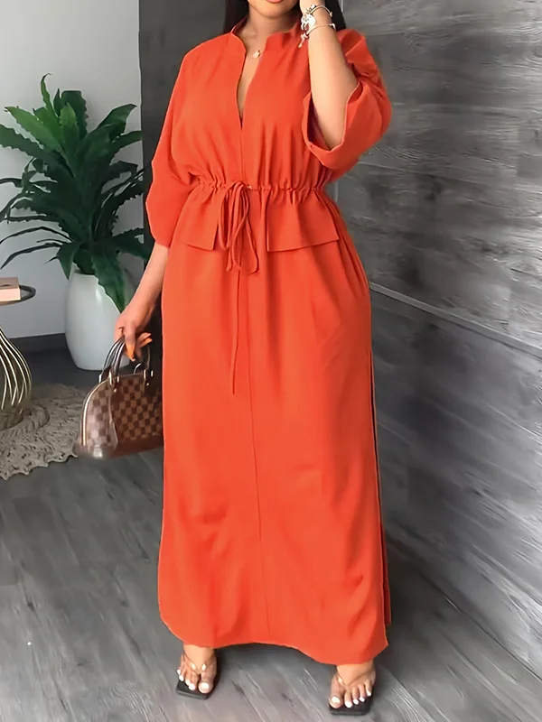 Moxidress V Neck Cut Out Side Split Tie Dye Maxi Dress